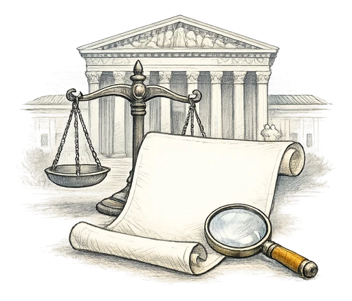 Painterly illustration of courts reviewing constitutional questions